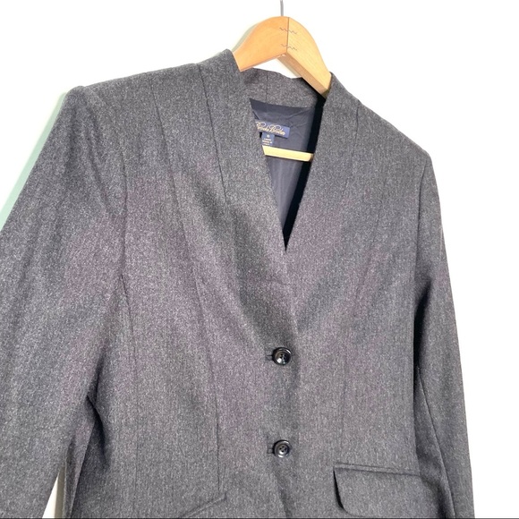 Brooks Brothers | Gray Cashmere Blend Button Down Collarless Fitted Blazer - Picture 3 of 6